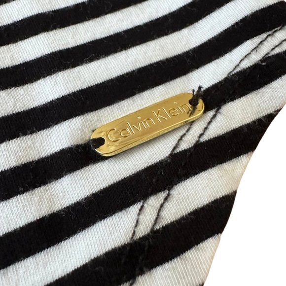 Calvin Klein Black + White Striped Long-Sleeved Tee Women's US Size M - Picture 5 of 6